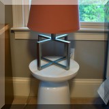F26. West Elm white metal side table. 17”h x 15”w 